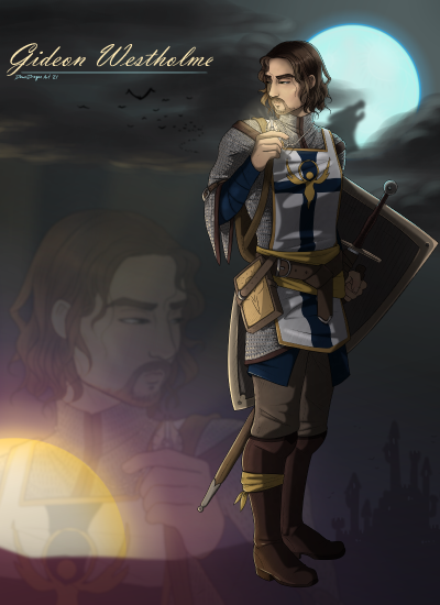 Profile of Gideon Westholme, a human paladin of the oath of redemption.